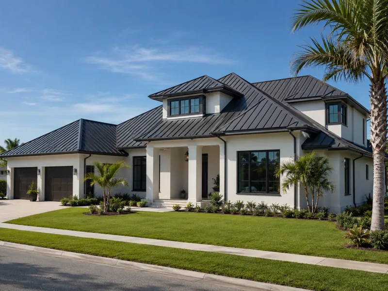 Florida home with a dark standing-seam metal roof